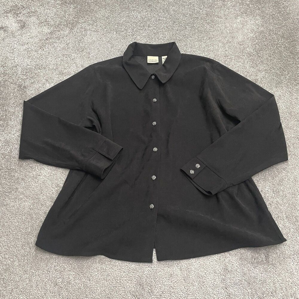Classic Elements Button Down Shirt Womens XL Black Long Sleeve Casual Workwear